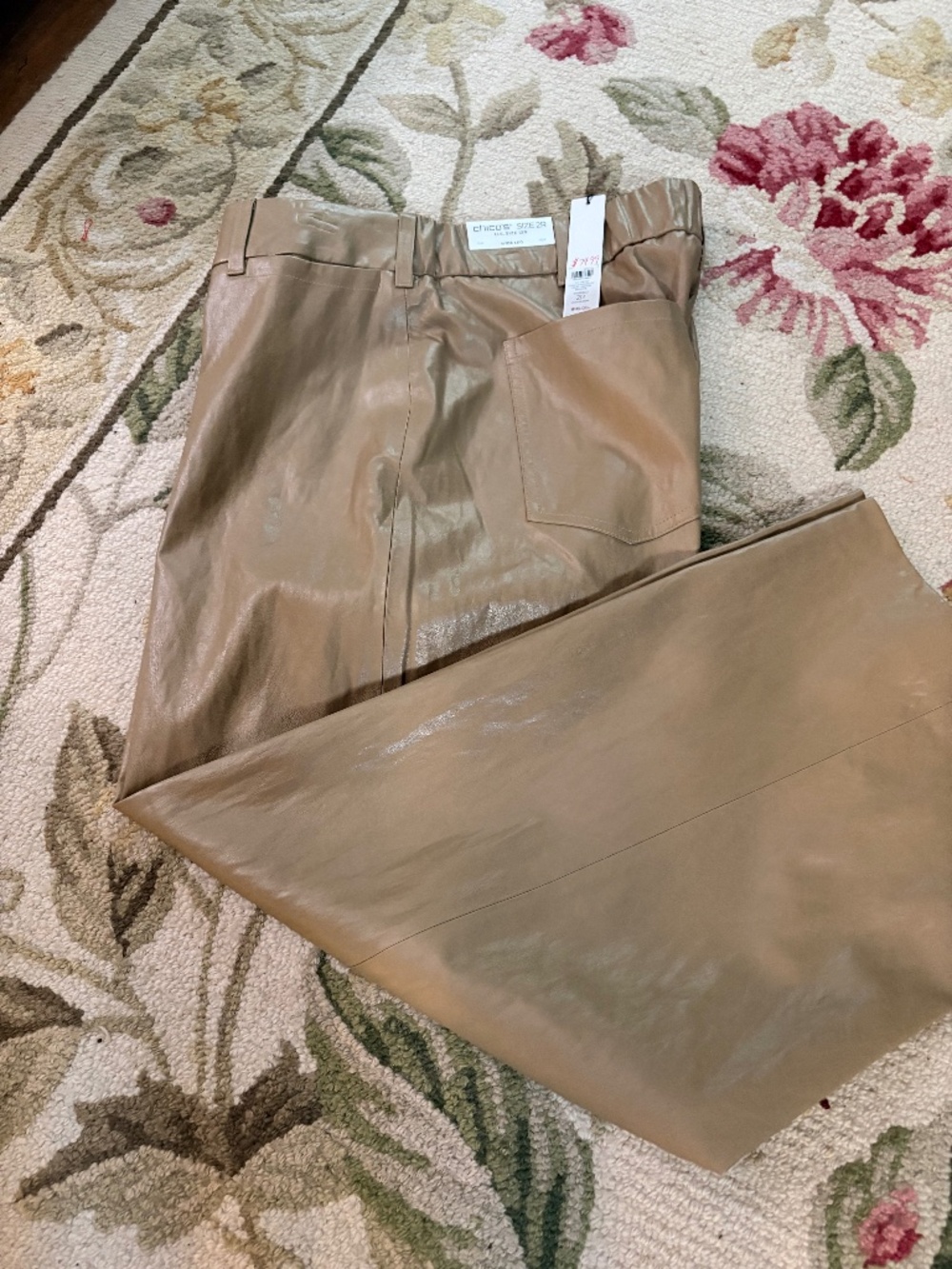 Camel faux leather Chicos crop wide leg pants NWT size 2 (12-14)